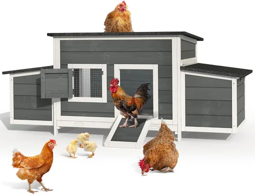 YITAHOME Gallinero de madera grande de 11.5 pies ² con 2 cajas de anidación, jaula para aves de corral, jaula de conejos, jaula de pato con techo