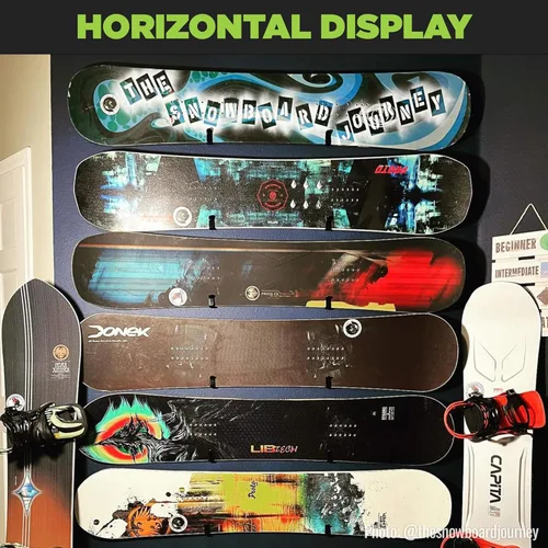 Vista 3 de HIDEit Mounts HBoard - Clips horizontales de montaje en pared para snowboard - American Company - Soporte de pared horizontal de acero negro y goma