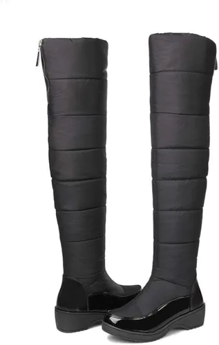 Vista 3 de MIOKE Botas de nieve de invierno por encima de la rodilla para mujer, impermeables, con forro de piel cálida, pantorrilla ancha