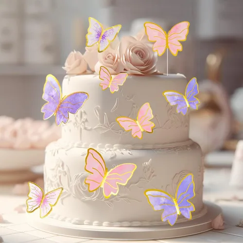 Vista 6 de 100 piezas de decoraciones de mariposa para pasteles, decoraciones para cupcakes, decoraciones para pasteles, decoraciones para pasteles, decoración