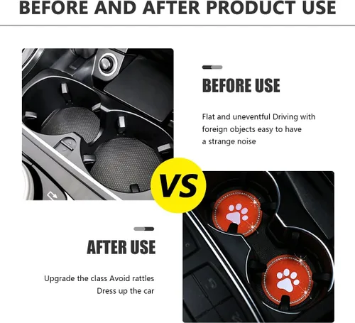 Vista 5 de Kewucn Bling Paw Car Cup Holder Coaster, 2 PCS Non-Slip Auto Cup Coasters, Shiny Crystal Rhinestone Insert Decorative Cup Mat, Universal Vehicle