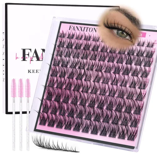 Vista 15 de FANXITON Kit de extensión de pestañas en racimo gruesas para colocar tú misma, 288 unidades de 25/64 a 45/64 pulgadas, pestañas con pegamento