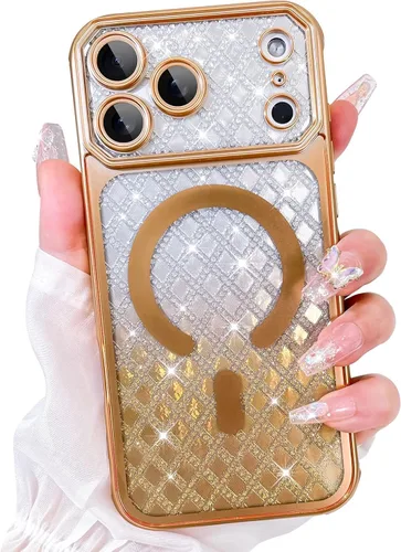 Vista 40 de Bonoma Funda con Purpurina Magnética para iPhone 16 Pro Max [Compatible con MagSafe], Funda Transparente Brillante de Lujo con Patrón de Corazones