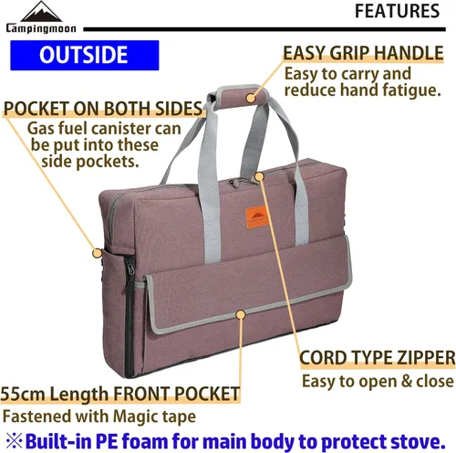 Vista 3 de CAMPINGMOON - Funda de transporte para estufa de campamento Coleman de 2 quemadores, lona CM-B, bolsillos para combustible de gas