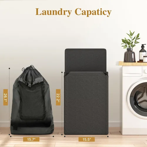 Vista 4 de Foluck Cesta de lavandería 2 en 1 de 60 litros con mochila para la lavandería, cesta impermeable con tapa, bolsa de lavandería con correas