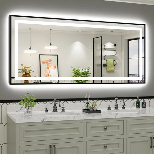 Vista 78 de Briivue Espejo de baño LED de 20 x 28 pulgadas con luces, retroiluminado y frontal iluminado, espejo de tocador de baño con luz antiniebla
