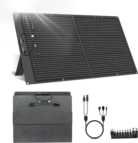 Vista 13 de Panel solar portátil de 21 W, cargador de panel solar plegable de alta eficiencia con doble USB-A/Tipo-C, impermeable IP65, compatible