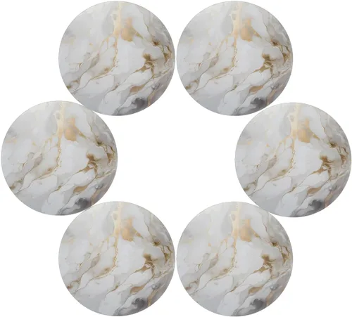 Vista 6 de White Gold Marble Pattern Round Place Mats Set of 1, Heat Resistant Washable Placemats Polyester Round Table Mats for Kitchen Home Decor Holiday