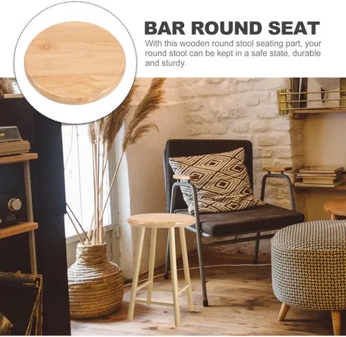 Vista 5 de Housoutil 2 piezas de repuesto de asiento redondo de madera, 11.6 in/11.6 pulgadas, parte superior redonda de madera para taburetes de bar, muebles