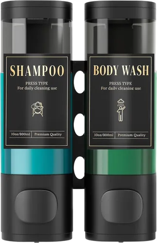 Vista 9 de Luxspire Shampoo and Conditioner Dispenser, No Drill Wall Mounted Shower Soap Dispenser 1 Chamber with Waterproof Labels, Easy Refill Soap Dispenser
