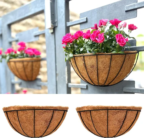 LaLaGreen - Macetas de pared para plantas al aire libre (paquete de 2, 14 pulgadas), maceta colgante grande con forro de coco, cesta de flores de