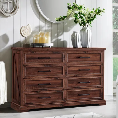 Vista 11 de ACCOHOHO Cómoda rústica de madera rústica de 46 pulgadas de alto con mango ancho de metal, textura natural, organizador de cajones para dormitorio