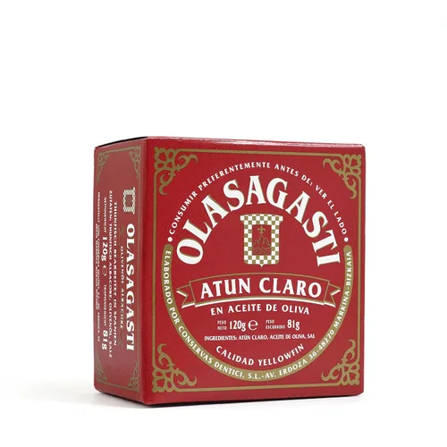 Olasagasti Atún aleta amarilla en aceite de oliva – Atun Claro capturado en la naturaleza premium, importado de España, alto en proteínas – lata de