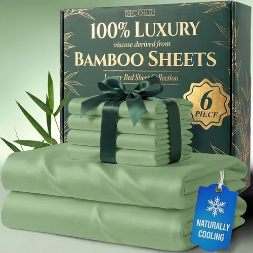 Vista 30 de DECOLURE Juego de sábanas 100% viscosa derivada de bambú, tamaño individual, sábanas de lujo de 4 piezas de enfriamiento natural, juego de cama Negro