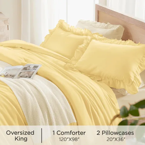 Vista 288 de Andency - Edredón beige con volantes tamaño individual, de 2 piezas, estilo rústico shabby clásico para niños, ligero y suave de microfibra