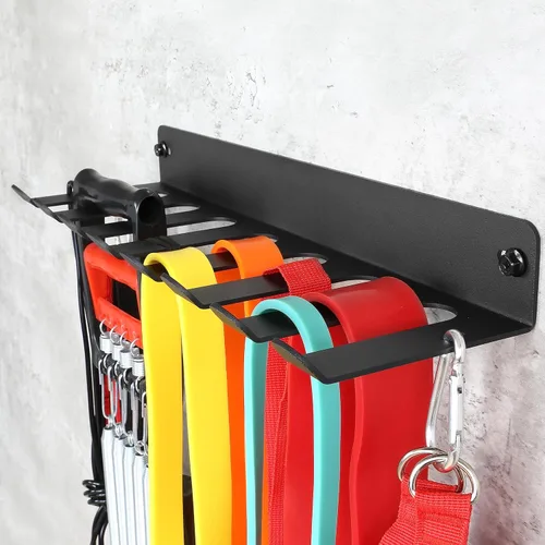 Vista 3 de Estante de almacenamiento multiusos para equipos de gimnasio, bandas de resistencia, soporte de barra de almacenamiento resistente para bandas