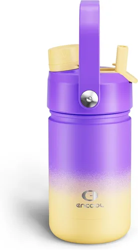 Vista 71 de Botella de agua aislada para niños con popote, botella de agua de acero inoxidable de 12 onzas con boquilla doble, a prueba de fugas, sin BPA, al