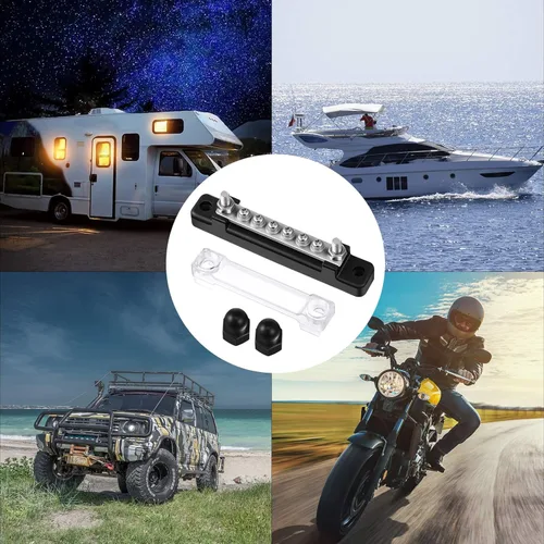 Vista 6 de Weewooday Barra de bus de 12 V 150 A con tapa, mini bloque de terminales de distribución de energía con barra de bus de 10 cuadrillas, 6 tornillos