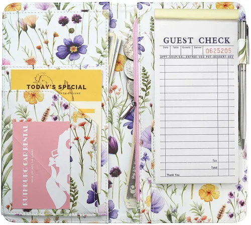 Vista 9 de Libreta para servidores con bolsillo con cremallera y cierre magnético, libreta de servidor, libro para camarera, libro de servicio con bolsillo