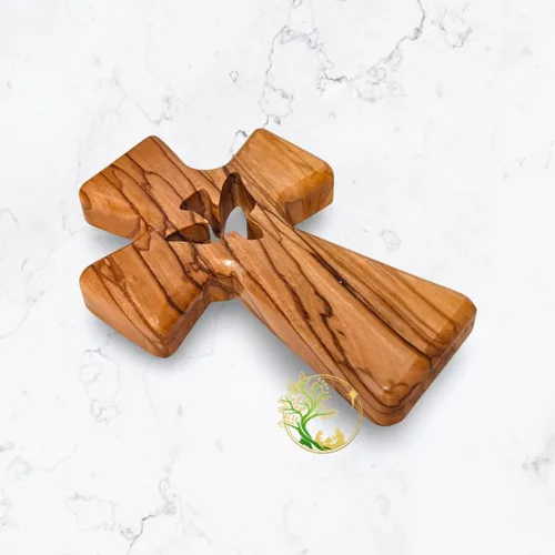 PHLG Cruz de madera de olivo de mano o de pared - Espíritu Santo Crucifijo de Jerusalén - Tallada a mano en Tierra Santa, Belén por artesanos