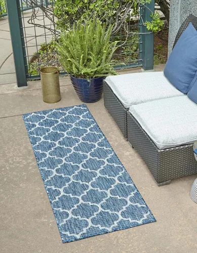 Vista 79 de Unique Loom Outdoor Trellis Collection Alfombra de Área (5' 1" x 8' Oval, Aguamarina/Gris)