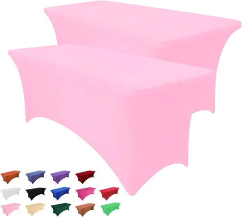 Vista 23 de Paquete de 2 manteles rectangulares de 4 pies para manteles rectangulares color gris azulado, elásticos, manteles de elastano para eventos