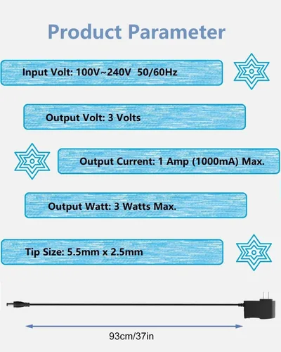 Vista 2 de Fuente de alimentación de 3 V CC Adaptador de CA universal de 1 A, 100-240 V 50/60 Hz a 3 voltios 1000 mA transformador, cable adaptador