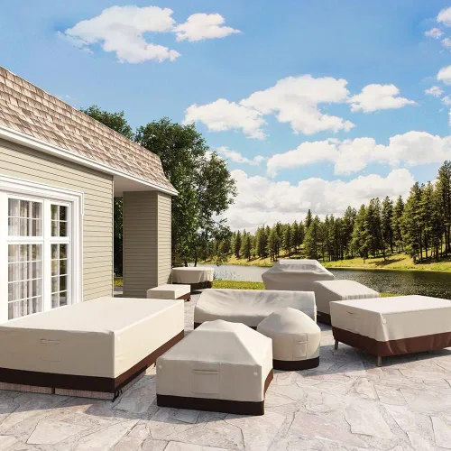 Vista 6 de Tuyeho Funda para muebles de patio, 48 x 28 x 13 pulgadas, tela Oxford duradera y resistente, para exteriores, rectangular, impermeable y resistente