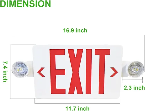 Vista 4 de Señal de salida LED con luces de emergencia, respaldo de batería, doble cara, iluminación de salida de emergencia cableada para edificios