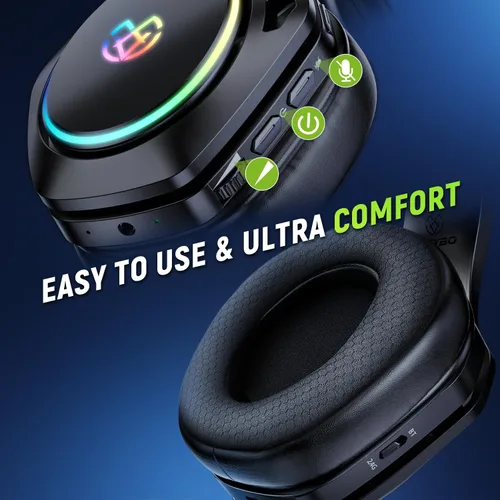 Vista 5 de Auriculares inalámbricos para juegos para PC Ps5 Ps4, auriculares USB y tipo C de 2.4 GHz, sonido envolvente de 40 horas y 7.1 horas con micrófono