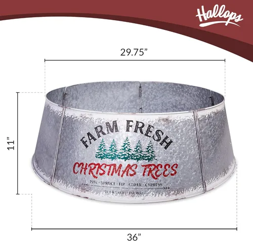 Vista 4 de Hallops - Collar galvanizado para árbol de Navidad, extragrande, ajustable, anillo de metal para árboles grandes a extragrandes - Falda de árbol
