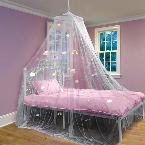 Vista 16 de Bollepo Dosel de Cama Amarillo para Niñas con Estrellas Brillantes - Dosel de Bebé Amarillo Princesa para Cama, Decoración de Habitación