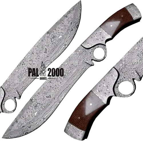 Vista 2 de PAL 2000 KNIVES Cuchillo Bowie de acero de Damasco hecho a mano de 13 pulgadas - Mango de micarta con refuerzos de acero de Damasco 1094