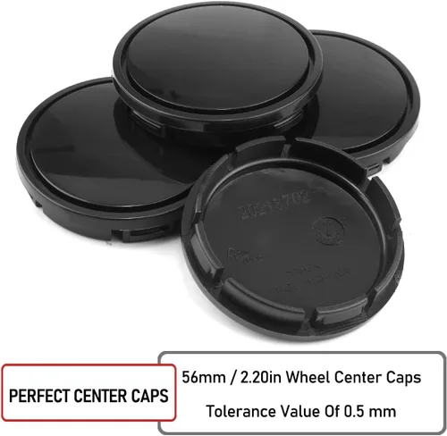 Vista 6 de Tapones de llantas centrales de rueda de auto ABS, color negro, 56 mm. Juego de 4