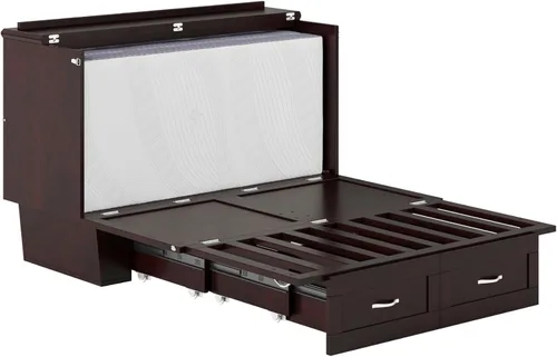 Vista 14 de AFI, Monroe - Cómoda de cama matrimonial Murphy con colchón de 6 pulgadas, cajón de almacenamiento y cargador USB integrado, color espresso