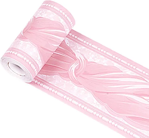 Vista 3 de Bordes de pared autoadhesivos de PVC con lazo rosa para cocina, dormitorio, sala de estar, decoración del hogar, 3.94 pulgadas x 32.8 pies