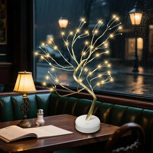 108 luces LED de árbol bonsái de mesa con control remoto, 8 modos de 20 pulgadas, árbol de luz artificial de hadas blanco cálido, lámpara de árbol