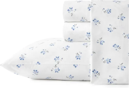 Stone Cottage - Sábanas matrimoniales, juego de ropa de cama de percal de algodón, juego de ropa de cama ideal crujiente y fresca (Blue Sketchy