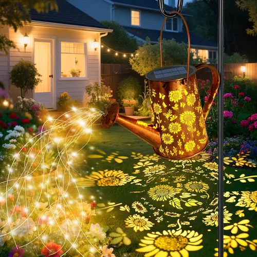 Vista 12 de VOOKRY - Regadera solar con luces, linternas solares grandes para colgar al aire libre, impermeable, decoración de jardín para el patio, césped