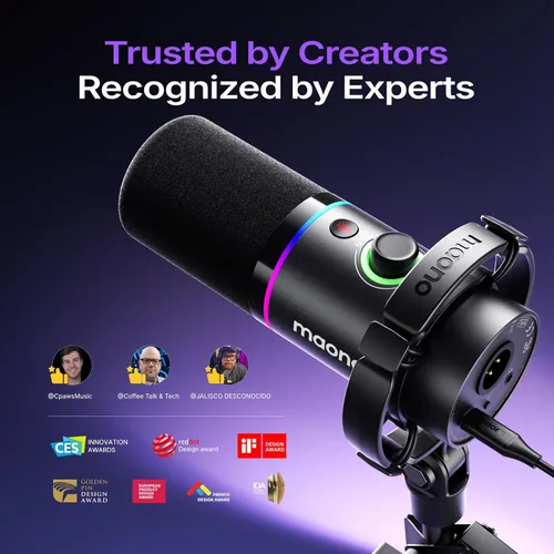 Vista 2 de MAONO PD200XS XLR/USB Kit de micrófono dinámico, micrófono para juegos RGB Negro