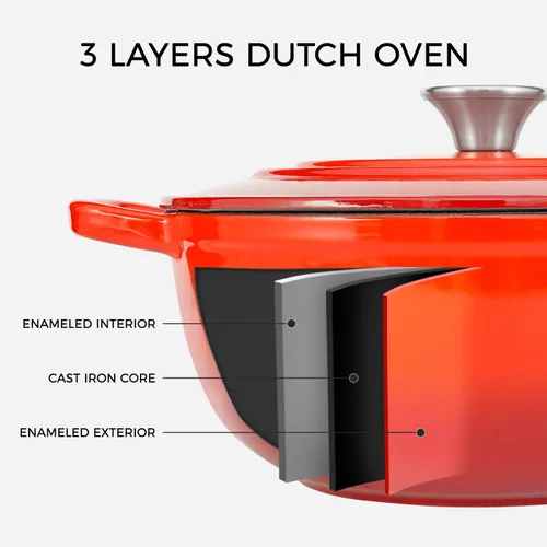 Vista 7 de Flavehc Olla holandesa con tapa, horno holandés de hierro fundido de 4 cuartos de galón para hornear pan, horno holandés de hierro fundido esmaltado