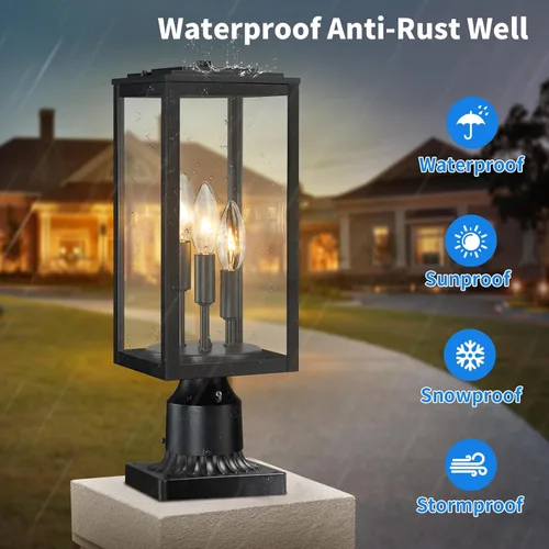 Vista 6 de Luz de poste de 16.6 pulgadas para exteriores, lámpara grande de 3 luces, moderna iluminación exterior de pilar impermeable, poste de farol