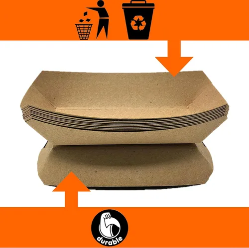 Vista 6 de Mr Miracle Bandejas de papel para alimentos, papel kraft. Extra grandes (5 libras). Paquete de 50 botes desechables y reciclables. Para condimentos