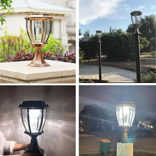 Vista 8 de Luces solares para exteriores, luz LED impermeable para paisaje, lámpara de linterna de ahorro de energía, para valla o patio (negro)