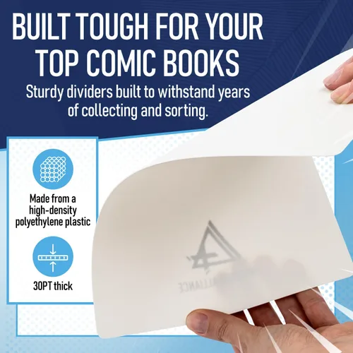 Vista 6 de Divisores blancos para cómics (paquete de 10) Plástico de polietileno de 30PT, contenedores, gabinetes, divisores de biblioteca, tableros