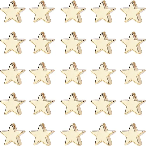 PH PandaHall 60 cuentas de estrella chapadas en oro de 14 quilates, cuentas de estrella centelleante de 0.236 in de larga duración, cuentas