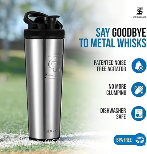 Vista 3 de Ice Shaker Botella Batidora Aislada de Acero Inoxidable 32 oz, Acero Inoxidable Fría por más de 30 horas Vaso Aislado con Agitador de Rosca
