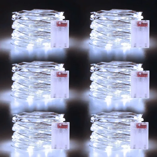 Vista 10 de Guirnalda de luces de 16.4 pies, 50 luces LED plateadas de alambre de cobre parpadeantes con 5 modos de iluminación para Navidad, dormitorio, boda