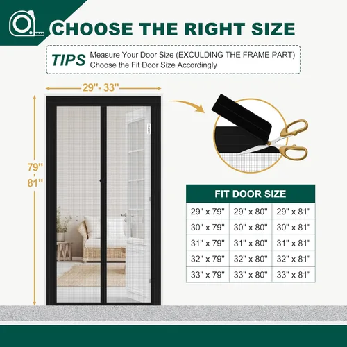 Vista 2 de HADOR Puerta con Malla Magnética Ajustable se Ajusta a Puertas de Ancho 29" - 33" Altura 79" - 81", Malla de Red para Puerta Resistente DIY