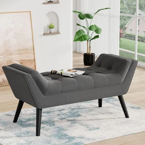 Vista 11 de Andeworld Banco Otomano de Tela Capitonada para Cama con Reposapiés de Tela para Dormitorio - Gris